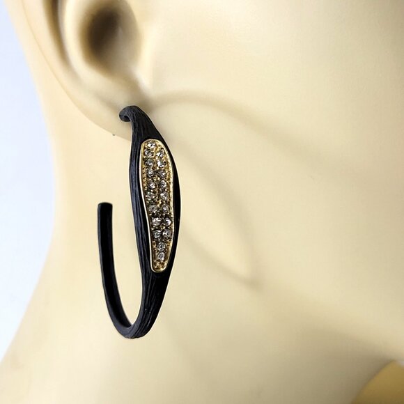 Black Hoop Earrings With crystals - Picture 2 of 9